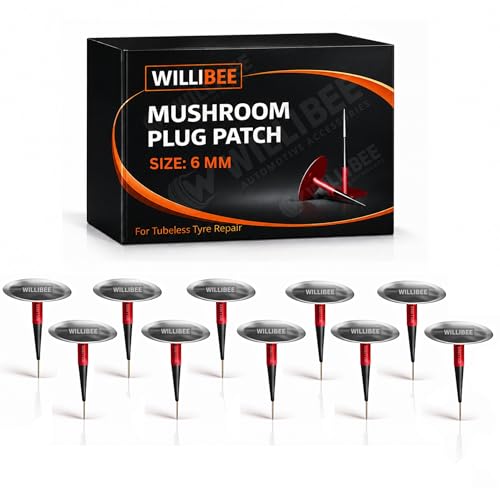 Image of WILLIBEE Mushroom Puncture Kit for Tubeless Tyre | Mushroom Puncher Kit for Bike & Car | Tire Puncher Repair Patches (6 MM, 10 Pcs)