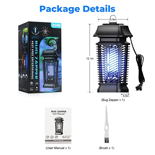 Bug Zapper For Outdoor Indoor, 4200V Electric Mosquito Zapper Waterproof 20W Mosquito Killer/Fly Trap Zapper Killer With 4Ft Power Cord For Patio Home Kitchen Backyard Camping #TOP7