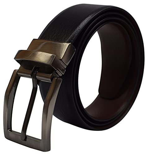 MARSHAL Men's Leather Reversible Belt 1.25" For Mens Casual Golf Dress,One Belt Reverse For 2 Sides Black/Brown2