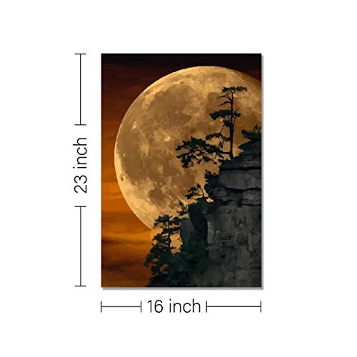Image of RANGOLI 100% Cotton Stretched Canvas Painting 400 GSM, Framed The Moon Canvas Abstract Wall Art for Living Room, 3D Paintings for Wall Decor (16 x 23 Inch With Frame)