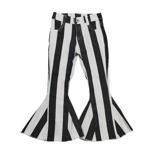 Todder Western White Black Stripe Jeans Girl Jeans Ruffle Bell Bottom