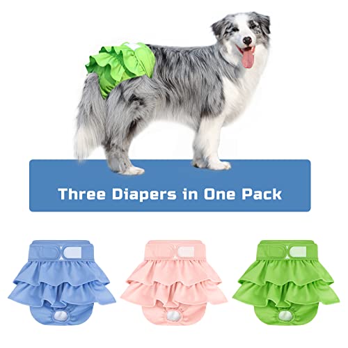 Image of Reusable Dog Diapers Female 3 Pack Washable Highly Absorbent Doggie Diapers, Flexible Doggy Diapers Female, Leak-Proof Puppy Diapers for Dog Period Heat Incontinence Potty Training, S