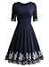   Miusol Women's Vintage Scoop Neck Embroidered Half Sleeve Casual Swing Dress, Navy Blue, XX-Large