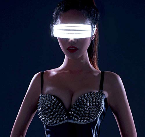 LEDグラス、LEDパーティーグラスLEDサングラスライトアップメガネ充電式点滅シャッターネオングローインググラスナイトクラブ、DJ、コンサート、ハロウィーン、誕生日パーティー用バッテリー (白い)