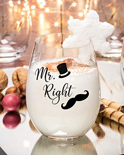 Mr. Right & Mrs. Always Right Novelty Wedding Gift 19Oz Pair Stemless Wine Glasses (2 Pack) Funny Gift Engagement Gift For Couples By Fine Occasion #TOP5