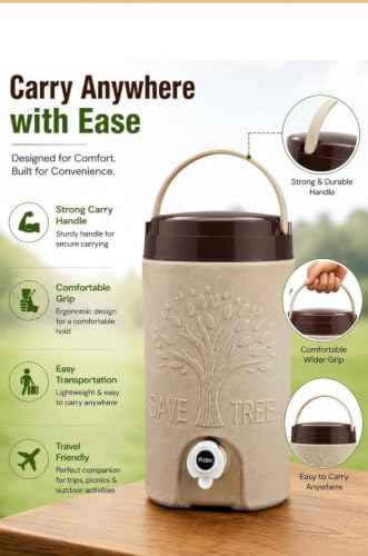 Image of 5L Insulated Water Jug with Tap & Handle | Portable Water Dispenser for Home, Office, Travel, Picnic & Outdoor Use | Leakproof Beverage Container, Grey & Blue (Brown)