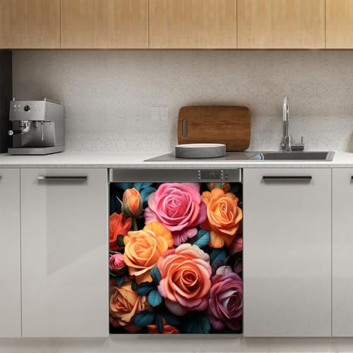 Cubierta magnética para lavavajillas Mexpekil con elegante panel frontal de rosas impresas 3