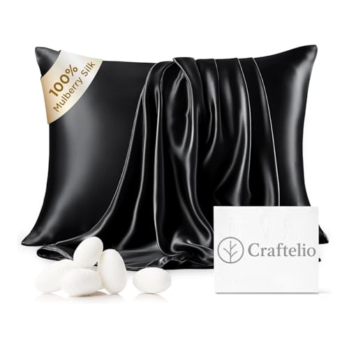 Image of Satin Pillow Covers Set of 2 with 3 Random Satin Hair Scrunchies - Soft, Silky & Gentle Pillowcases for Hair & Skin Care (Black)