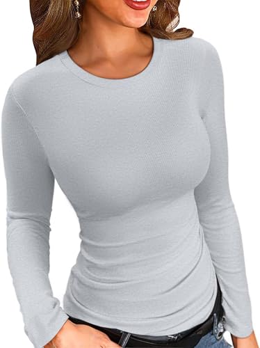 ELFIN Damen Langarmshirt Gerippt Slim Fit Basic T-Shirt Langarm Oberteile...