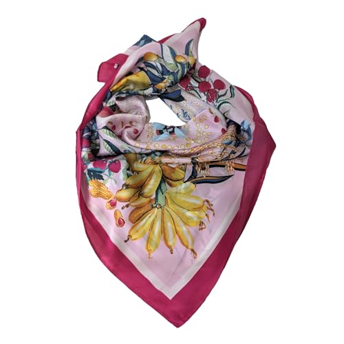Tropical Floral Silk Neck Scarf | Pink Fruit Print, Versatile Fashion Accessory for Women - Lightweight & Soft4