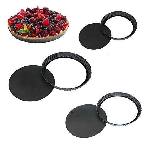 3 Pack Non-stick Tart Pan with Removable Loose Bottom，Carbon Steel Quiche Pan Used As Pie Pan8 10 12