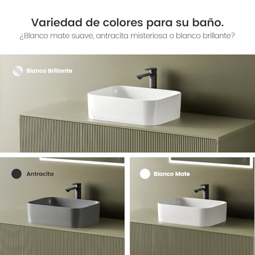 Lavabo de Apoyo Rectangular EMKE 50.5x38x15cm Lavamanos Cerámico Cuartos de Baño 5