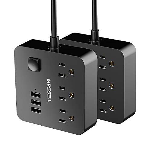 2 Pack Power Strip with 3 USB 3 Outlet, TESSAN Desktop Charging Station