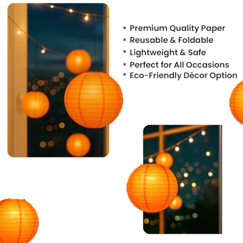 Image of Wanna Party 10 inchOrange Round Paper Lanterns Decorative Hanging Chinese Japanese Paper Lanterns Lamp for Birthday Halloween Wedding Baby Bridal Shower Fall Home Decor Party Decoration