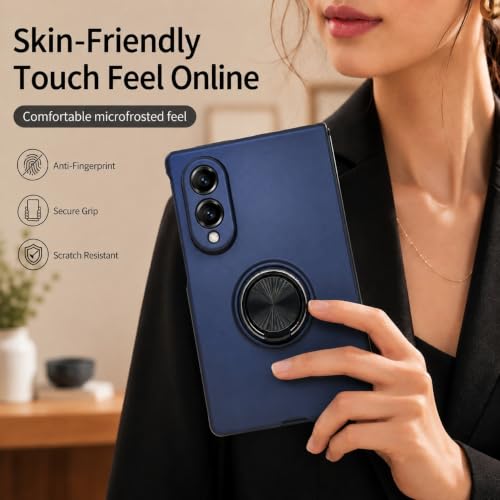 Image of amazon basics for Samsung Galaxy Z Fold 8 5G Case with Magnetic Ring Holder, 360 Rotating Bracket, Hinge Protection Slim Anti-Drop Shockproof Case (Blue)