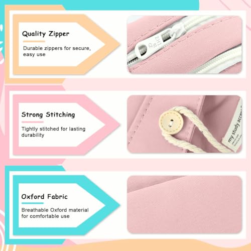 Image of Zibuyu Aesthetic Pencil Pouch for Girls & Boys Double Layer Zip-Up School Pouch, Canvas Pen Storage Organizer Fashion Stationery Pouch for Students, Office Supplies(21x11x7.5cm, Pink)