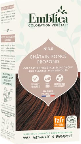 Emblica Coloration végétale bio pour cheveux | No 3.0 Châtain foncé | Sans conservateurs | Riche en Amla | 100 g