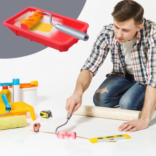 RANJIMA Leimroller Holzleim mit Silikon Farbwanne, Wiederverwendbare Leimwalze Leimpinsel Leimspender für Handwerk, Holzbearbeitung und Größere Klebeprojekte, Schnell und Gleichmäßig Auftragen, Rot