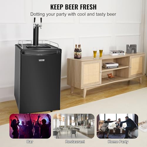 VEVOR Beer Kegerator, Dual Tap Commercial Draft Beer Dispenser for D system, Full Size Keg Refrigerator with 5lbs CO2 Tank, Hold 2 Sixth / 2 Ball lock keg, Black