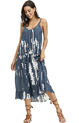 Image of BUENOS NINOS Women's V Neck Floral Maxi Dress Boho Printed Adjustable Spaghetti Strap Ethnic Beach Long Dress with Pockets
