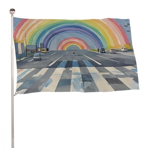 Drapeau arc-en-ciel de bienvenue grand format contre la grisaille de Noël