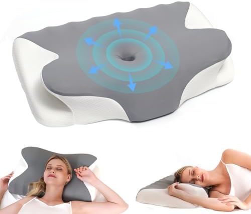 Almohada Cervicales y Cuello, Almohada Cervical para Cuello y Hombros, Adecuada para Diferentes posturas al Dormir, tamaño: 60 x 41 x 9/12 cm (Light Gray)