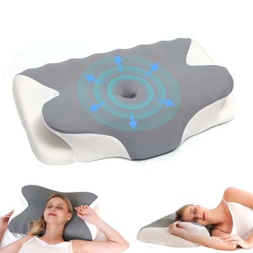 vicihoho Almohada Cervicales y Cuello, Almohada Cervical para Cuello y Hombros, Adecuada para Diferentes posturas al Dormir, tamaño: 60 x 41 x 9/12 cm (Light Gray)