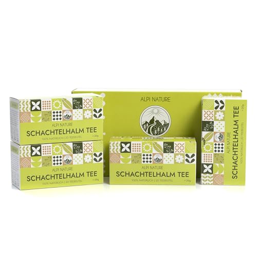 Alpi Nature Schachtelhalmtee 80 Schachtelhalm Teebeutel 80g (4 Schachteln mit 20 Teebeutel à 1g) Schachtelhalm getrocknet für Kräutertee und Schachtelhalm Tee Kräutertee Beutel