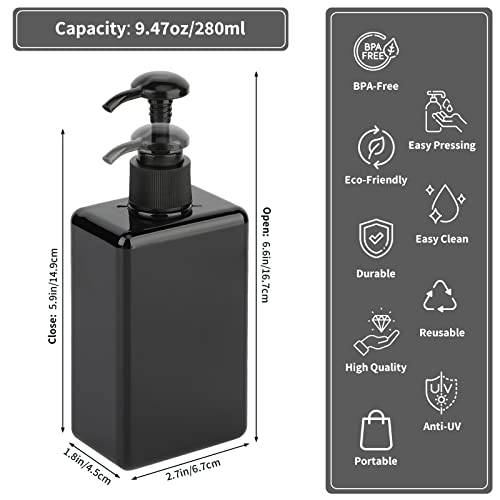 Image of Segbeauty Shampoo Conditioner Dispenser Small, 4 Pack 9.5oz Plastic Square Pump Bottles with Labels, 280ml Refillable Bathroom Soap Dispenser Empty Lotion Liquid Container Travel Cosmetic Bottle Black