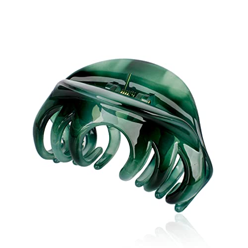 Rosette Large Chic Styling Organic Glass Hair Claw Clip, Clamps, and Hairpins for Women and Girls - Indoor/Outdoor Hair Grip Barrettes for Thick Hair (Green)