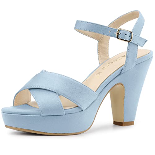 Allegra K Sandalias de tacón grueso con plataforma para mujer, Azul cielo, 38.5 EU
