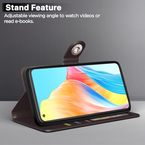 Image of Pikkme Flip Cover Leather Finish | Inside TPU with Card Pockets | Wallet Stand and Shock Proof | Complete Protection Button Flip Case for Oppo A78 4G (Coffee)