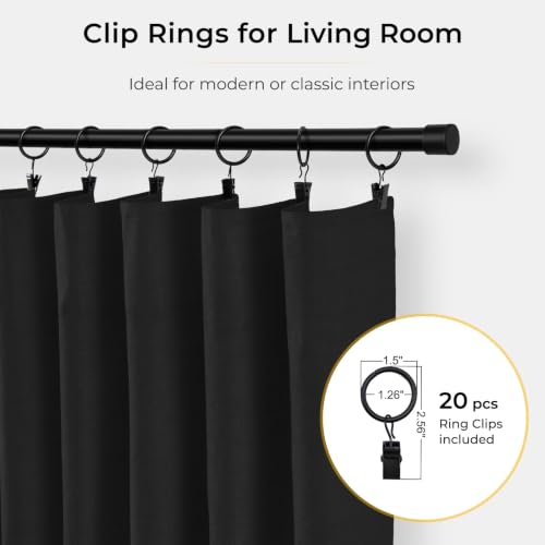 Image of INOVADAY 100% Blackout Curtains for Bedroom, Black Out Curtains 108 Inch Long, Clip Rings Linen Blackout Drapes, Thermal Insulated Room Darkening for Living Room, 1 Panel - Black,W102xL108