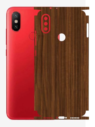 Image of AtOdds - Full Body Back Screen Guard Protector Film - Wooden Textured Lamination Wrap Skin Sticker Compatible with Xiaomi Mi A2 | Scratchproof Matte Finish (Design - Ebony Wood)