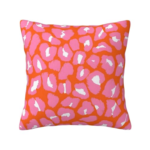 Busiwala Pink and Orange Leopard Spots Print Pattern Throw Pillow Velvet Pillowcase Home Set Comfortable Square Bed Decoration Outdoor Sofa Living Room Office Cushion Cover 18 "x18 Inch