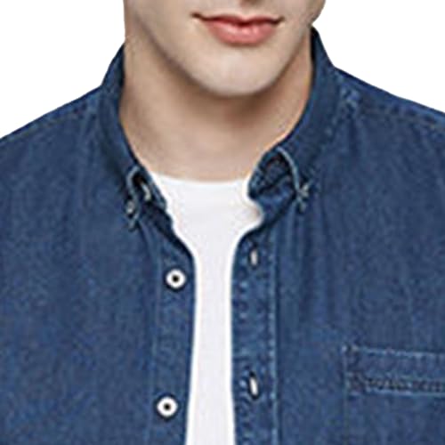 JEKE-DG Men's Long Sleeve Casual Denim Jacket Lapel Button Up Cotton Jean Shirt Comfort Stretch Classic Jean Shirts4