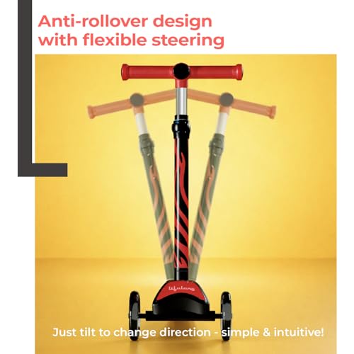 Image of Lifelong Kick Scooter with Adjustable Height - Foldable - Skate for Kids with LED Wheel - Max User weight-50 kg, Red & Black, LLKS35