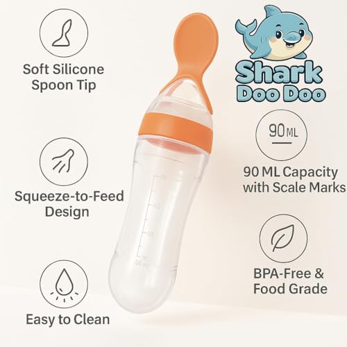 Image of Shark Doo Doo Stainless Steel Bottle for Babies (0-12 Months) - 250ml with Silicone Cleaning Brush (Combo Pack) | BPA Free (SS 4in1 Combo Orange)