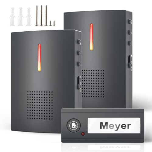 OULE GmbH Türklingel,Funkklingel Set, Funk Türklingel Kit,Kabellose Funk Türklingel,36 Melodien, bis zum 100m Reichweite Rein Batteriebetriebene Klingel (1 Sender und 2 Empfänger)