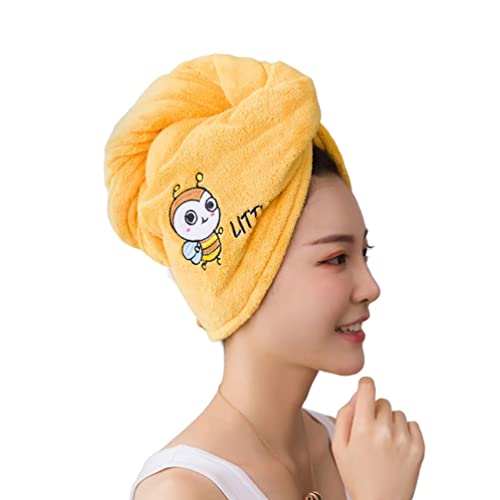 Rapid Drying Hair Towel,Microfibre Hair Towel Wrap for Long Hair,Super Absorbent,Anti Frizz (Yellow Bee)