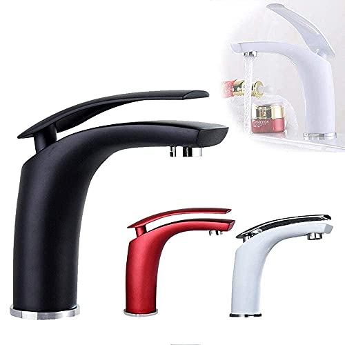 Grifos de agua mezclada frío calor para lavabo sobre encimera negro rojo de 24 cm