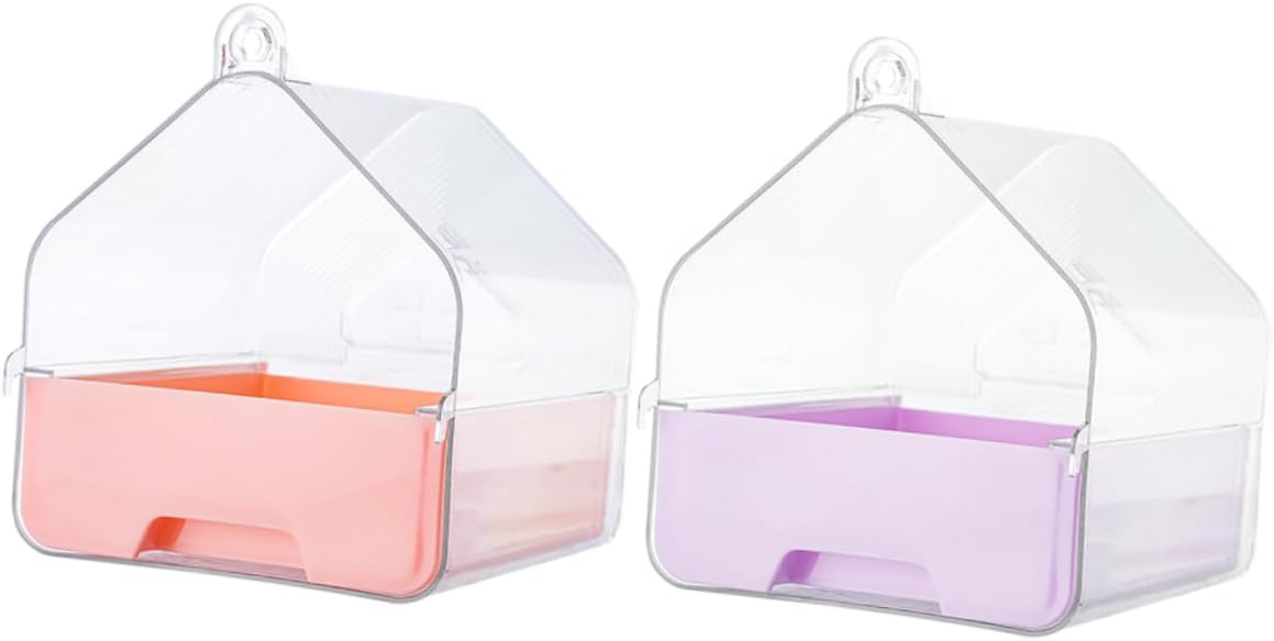 2PCS Parrot Bath Tub Hanging Bird Shower Box with Drawer for Cockatiels Parakeets and Lovebirds Bird Cage Bathing Accessory