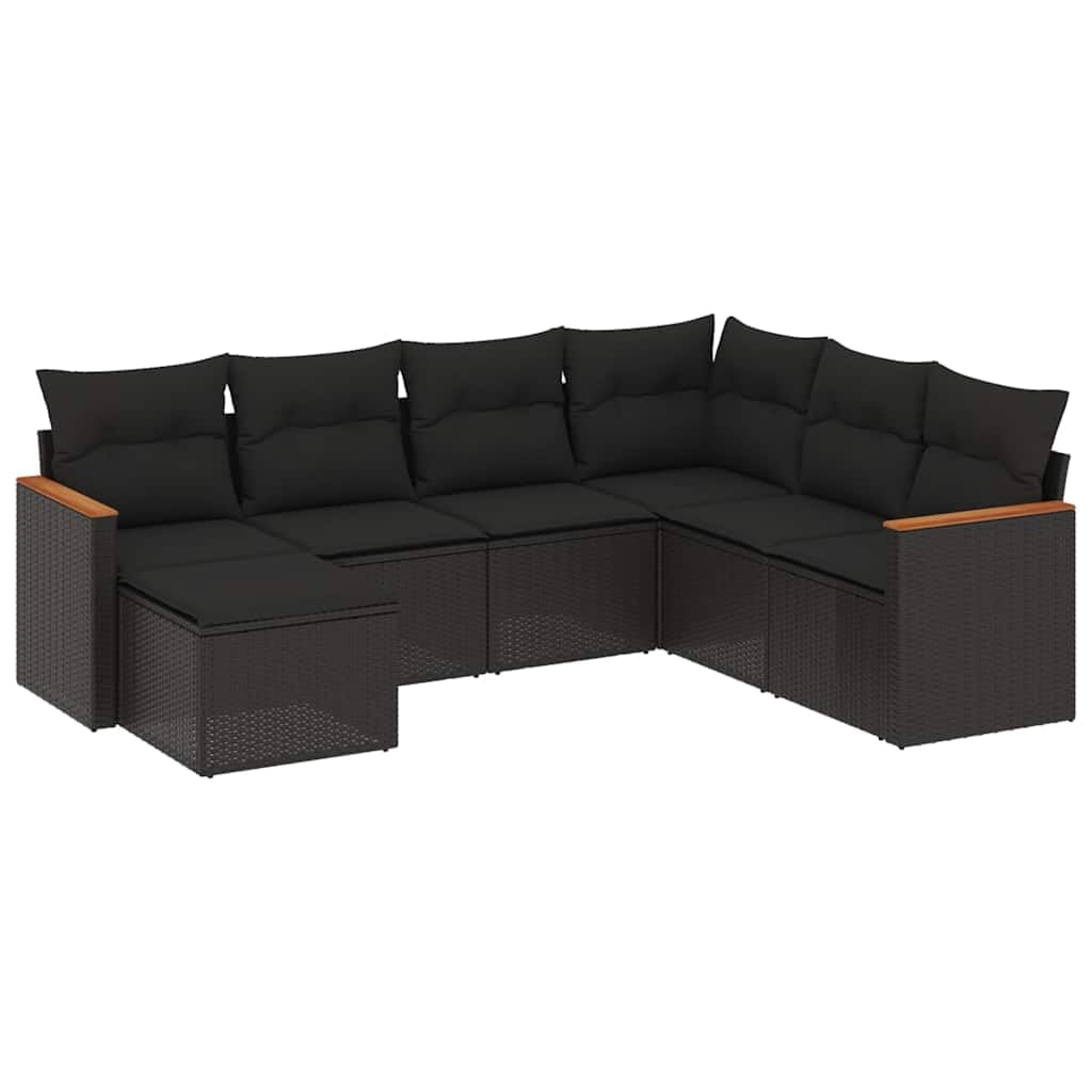 Set da giardino modulare in rattan sintetico, 7 pezzi, nero, con cuscini rimovibili e borsa impermeabile
