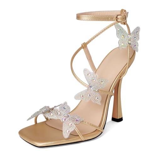 Joseywade Butterfly Heels: Rhinestone Butterflies Open Toe Stilettos High Heels 4.5 Inch Women's Shoes