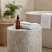 PEMAR Mother of Pearl Cylinder Drum End Table Nacre Side Stool Round Accent Table Coffee Bedside Nightstand and Vanity Stool 13" Diameter x 19.3" High Pearl White & Cream