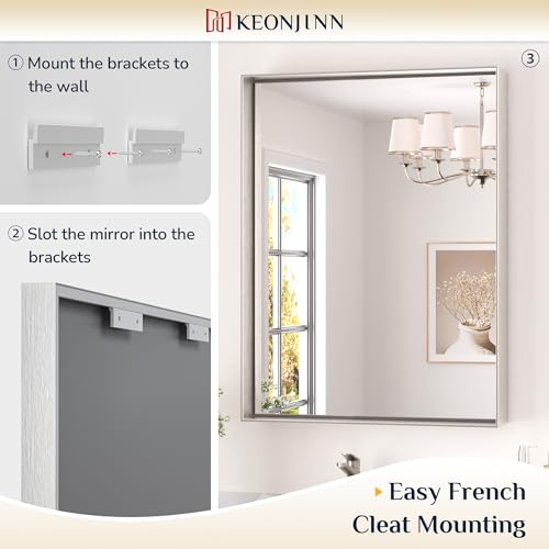 Image of Keonjinn 55x36 Inch Nickel Bathroom Mirror for Over Sink, Rectangular
