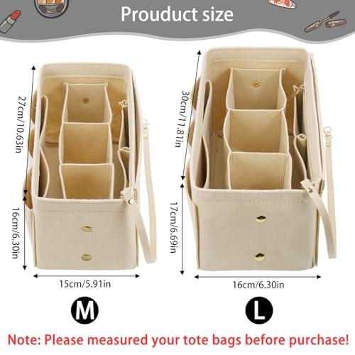 Hejo Handtaschen Organizer, Filz Taschenorganizer, Taschen Organizer Shopper, 27 × 16 × 15 cm Multi-Pocket Handtasche Innentasche für Damen Mädchen (Beige, M)