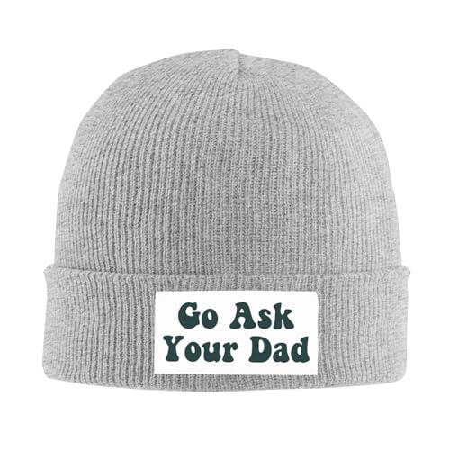 TREWRDT Go Ask Your Dad Hat Father's Day Funny Mom & Dad Knit Hat Warm Winter Beanie Cap Gray
