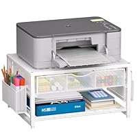 Marbrasse Schreibtisch Drucker Ständer mit Schublade,Monitorständer Multifunktionel und 2 Stiftehalter,Bürobedarf Organizer Aufbewahrung für Laptop,PC,Mac,Scanner Heim Büro(Weiß)