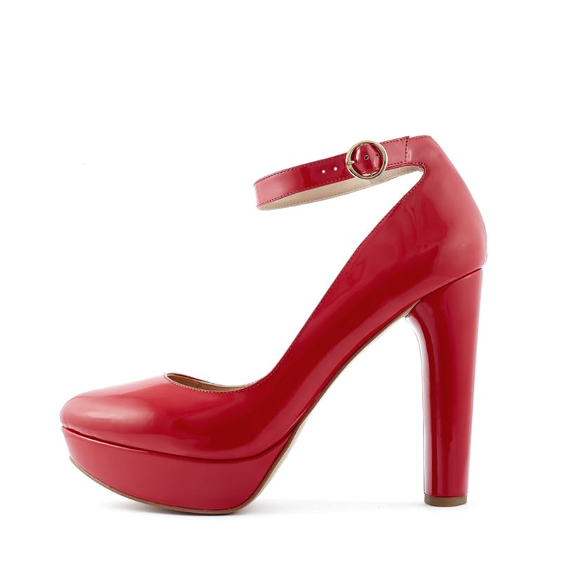 Viviano By Lidia Talavera Vivano | Remi Red Platform Pumps with Chunky Heel, Closed-Toe and Ankle Strap | High Heels for Men, Drag Queens, Transgender Women & Nonbinary
